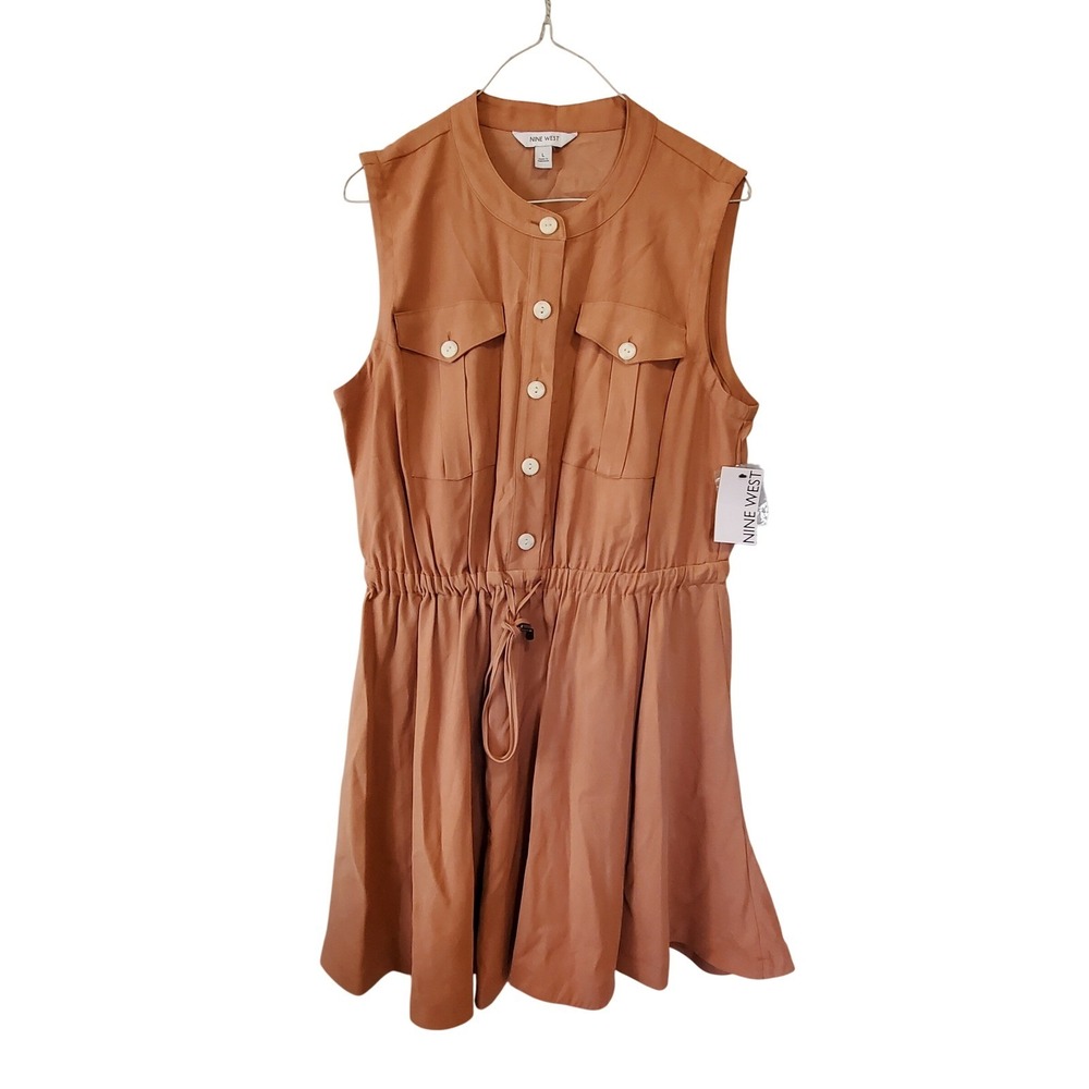 Nine West Utility Collection Dress Womens Large Mocha Frost Button Front